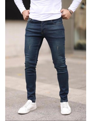 Ser Joven Erkek Kahverengi Tintli Slim Fit Likralı Jean Pantolon
