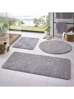 PremiumPort 3’lü Banyo Paspas Seti, Kaymaz Taban, Yumuşak ve Şık Tasarım