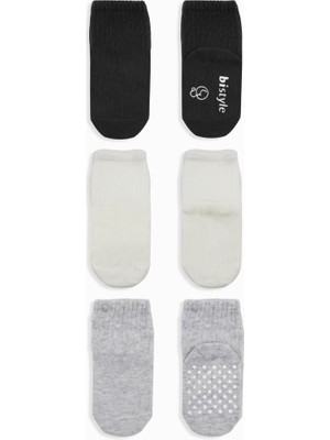 NW NessiWorld 3'lü Basic Kaymaz Penye Soket Çorap 10107 Siyah Ekru Gri