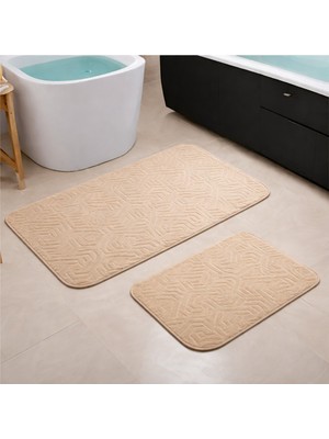 PremiumPort Yumuşak Yıkanabilir Banyo Paspası ve Klozet Takımı, Kahverengi, 60X150-60X50
