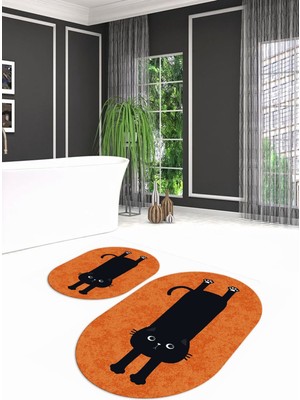 PremiumPort Yıkanabilir Kedi Desenli Oval Banyo ve Klozet Takımı, Şık ve Fonksiyonel