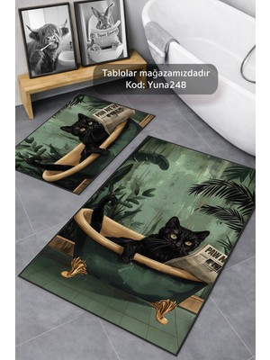 PremiumPort Kedi Desenli Yıkanabilir Banyo Paspası, Kaymaz ve Dijital Baskılı