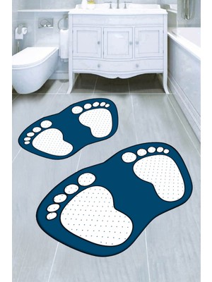 PremiumPort Dijital Baskılı Ayak Izi Desenli Banyo Paspas Takımı, Şık ve Fonksiyonel