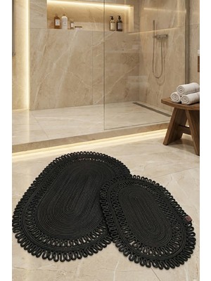 PremiumPort 2’li Banyo ve Kapı Önü Paspası Seti, Jüt Hasır Tasarım (40X60-50X80)