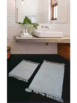 PremiumPort 2'li Peluş Saçaklı Dokuma Banyo Takımı Beyaz, Rahat ve Şık Tasarım