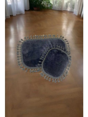PremiumPort Renkli 2'li Banyo Paspası Seti, Kaymaz, Pelüş, Ponpon, Saçaklı, 60X100+50X60