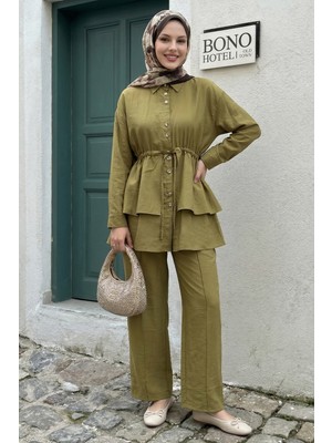 inStyle Köprü Kemer Pantolonlu Yağ Yeşili Takım