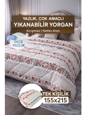 DuruClass Home Tek Kişilik Yazlık Desenli Yorgan Premium 155X215CM Polycotton Nefes Alan Doku I 200GSM Terletmez