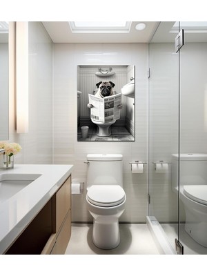 Özgürce Şık Kanvas Banyo Tablosu, Gazete Okuyan Pugür Tasarımı
