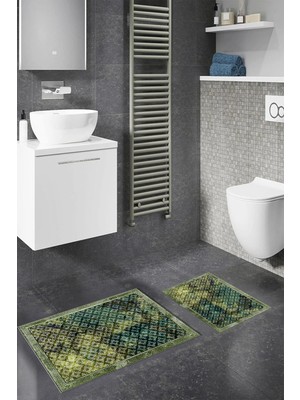 PremiumPort Dijital Baskılı Kaymaz Taban Yıkanabilir Banyo Paspası 2'li Set