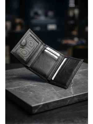 Vanilla Collection Isim Baskılı Hakiki Deri Erkek Cüzdan Mıknatıslı Kompakt Kartlık Portföy Siyah Dik Model