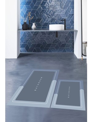 PremiumPort Yıkanabilir Dijital Baskılı Kaymaz Banyo Paspası ve Klozet Takımı