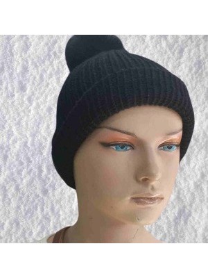 Popüler Sepet El Örgüsü Doğal Yün ve Akrilik Karışımlı Sıcacık Kış Beresi Siyah Renk