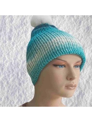 Popüler Sepet El Örgüsü Doğal Yün ve Akrilik Karışımlı Sıcacık Kış Beresi Mavi Karışık Renk