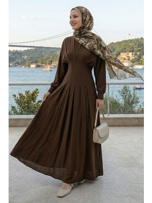 inStyle Yarasa Kol Kuşaklı Kahverengi Elbise