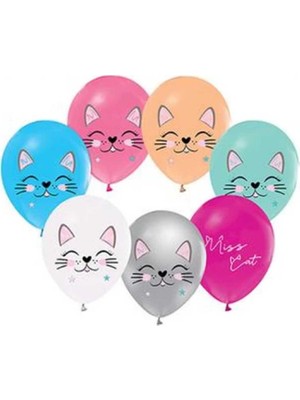 Keskin Sound Mıss Cat Baskılı Pastel Renk Balon 100 Lü