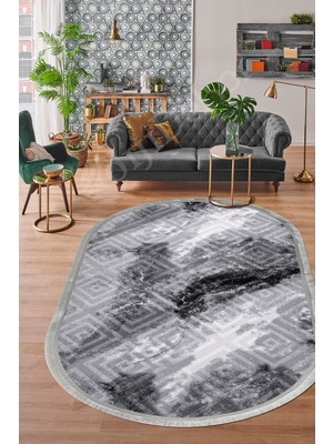 PremiumPort Karobi Oval Halı, Antrasit, Silinebilir, Yolluk, 80X150, Modern Tasarım