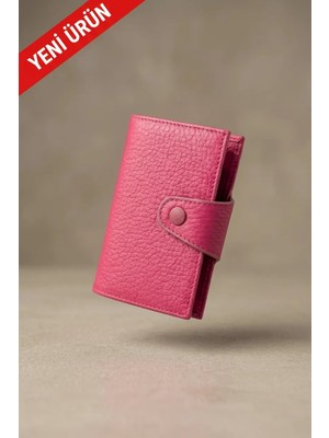 Vanilla Collection Isim Baskılı Hakiki Deri Çıtçıtlı Akordiyon Kartlık & Cüzdan & Portföy Pembe