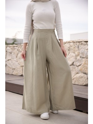İmaj Butik Olive Pileli Bol Paça Pantolon