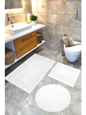 PremiumPort Yumuşak Pamuklu Su Emici Banyo Paspas Seti, 3'lü Klozet Takımı