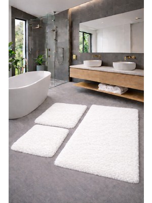 PremiumPort Yumuşak Peluş Pufy Banyo Takımı, Kaymaz Taban, Yıkanabilir, Çeşitli Boyutlar