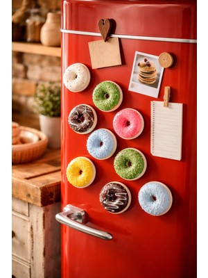 Özgürce 6'lı Dekoratif Donut Magnet Seti, Meyveli Buzdolabı Süsü, Mıknatıslı