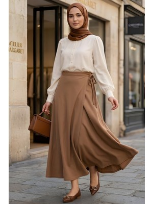 İmaj Butik Vizon Yan Bağlama Detaylı Dabıl Etek