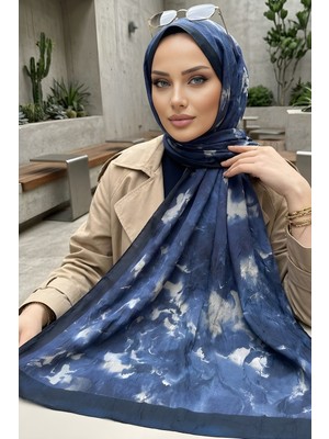 İmaj Butik Lacivert Ipekhan Desenli Kraş Şal
