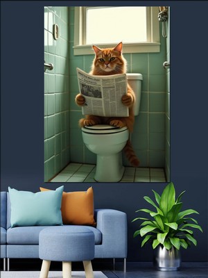 Özgürce Sakin Kedi Temalı Kanvas ve Mdf Ahşap Dekoratif Tablo