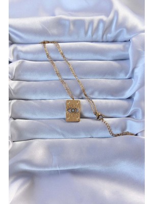 Ronanna 316L Altın Renk Işlemeli Nazarlı Vintage Kolye - Lisinya