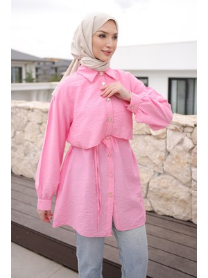 İmaj Butik Pembe Önü Alerli Düğmeli Tunik