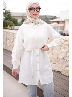 İmaj Butik Ekru Önü Alerli Düğmeli Tunik