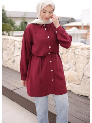 İmaj Butik Bordo Önü Alerli Düğmeli Tunik