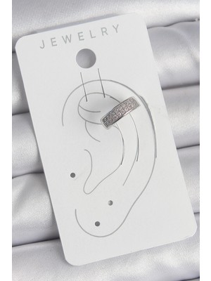 Ronanna Pirinç Gümüş Renk Zirkon Taşlı Kıkırdak Model Kadın Küpe - Lisinya