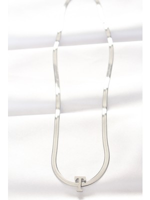 Ronanna 316L Çelik T Harfli Silver Renk Italyan Zincirli Kolye - Lisinya