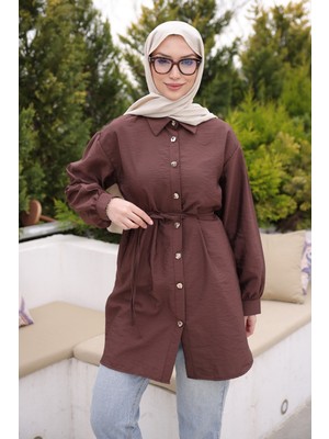 İmaj Butik Kahverengi Önü Alerli Düğmeli Tunik