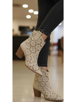 Vess Moda Lazer Kesim Yazlık Western Süet Bot Bej