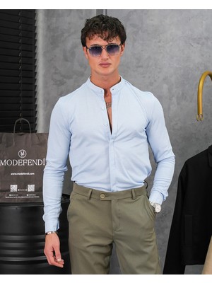 Modefendicom %100 Pamuklu Slimfit Gizli Kanun Yaka Gömlek