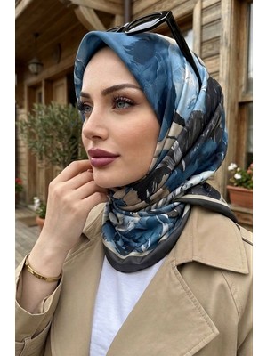 İmaj Butik Vizon Mavi Desenli Soft Eşarp