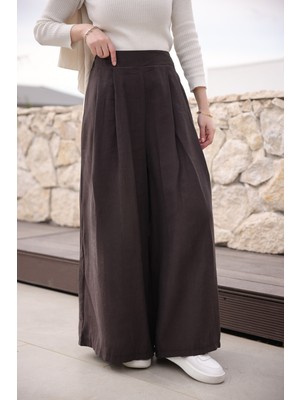 İmaj Butik Kahverengi Pileli Bol Paça Pantolon