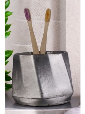 Özgürce Gümüş Eskitme Renkli Diş Fırçası Kabı ve Fırçalık Seti