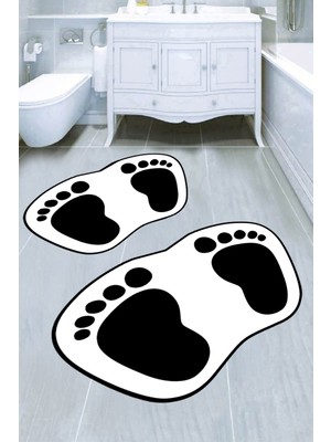 PremiumPort Dijital Baskılı Ayak Izi Desenli Banyo Paspas Takımı, Şık ve Fonksiyonel