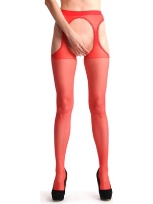 Ronanna Kırmızı Kenarları Dantelli Özel Bölgesi Açık Külotlu Çorap