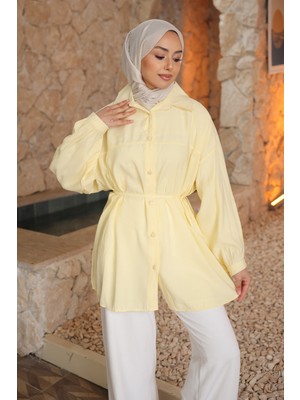 İmaj Butik Sarı Biye Detaylı Ip Bağlamalı Modal Dokuma Gömlek