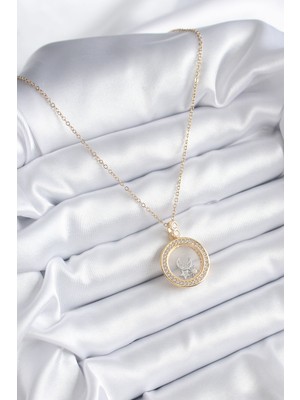 Ronanna 316L Çelik Gold Renk Zirkon Taş Detay Ay Yıldız Fanus Model Kadın Kolye - Lisinya