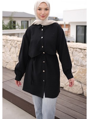 İmaj Butik Siyah Önü Alerli Düğmeli Tunik