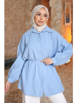 İmaj Butik Bebe Mavi Biye Detaylı Ip Bağlamalı Modal Dokuma Gömlek