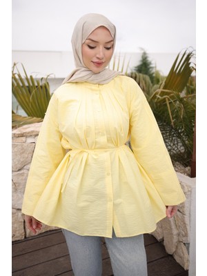 İmaj Butik Sarı Önü Piliseli Bağlamalı Tunik