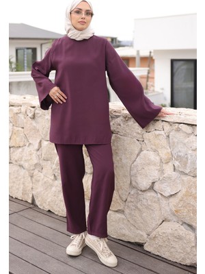 İmaj Butik Mürdüm Ispanyol Kol Tunik Pantolonlu Takım