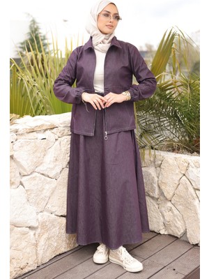 İmaj Butik Mürdüm Ceket Etekli Takım